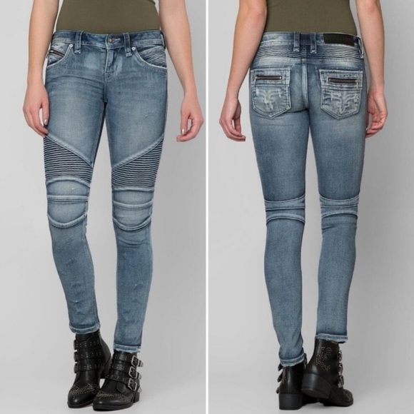 Rock Revival Moto Distressed Gaby Ribbed Skinny Jeans - Picture 1 of 16